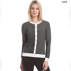 Calvin Klein Women's Button Up Black and White‎ Striped Cardigan Sweater Size XL